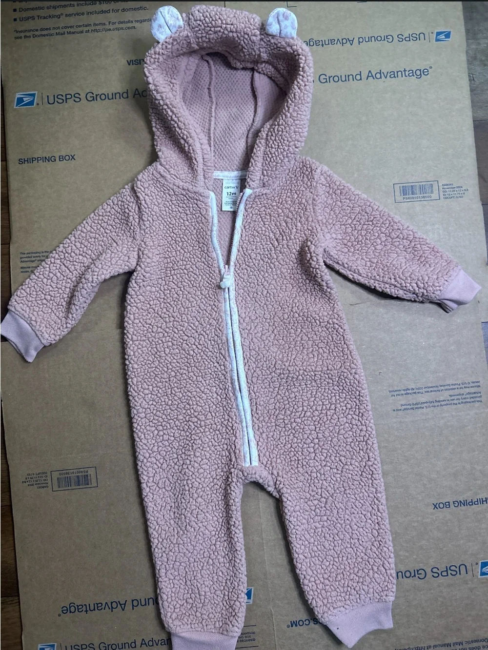 Carter's Plush Sherpa Hooded One-Piece in Dusty Pink